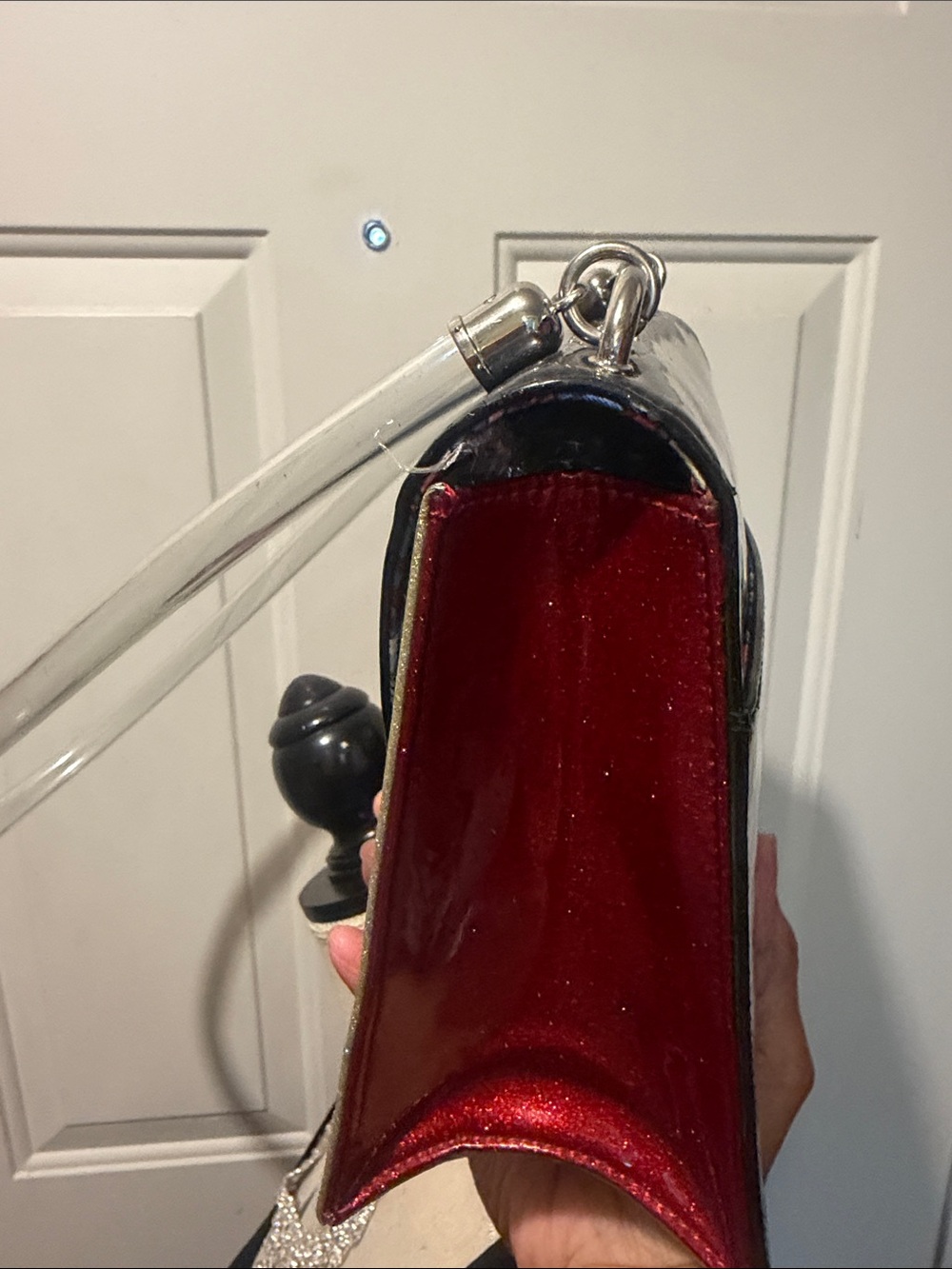 Black Red Silver Structured Women's Bag - Picture 4 of 6